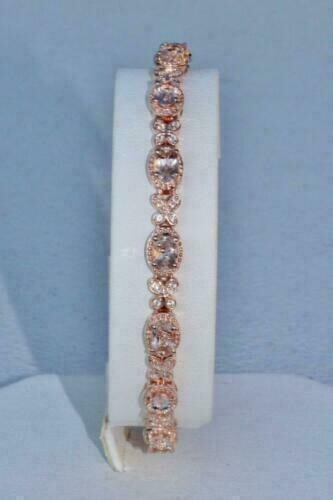 9Ct Oval Cut Lab-Created Morganite Tennis Women Bracelet 14K Rose Gold Plated - Picture 4 of 5