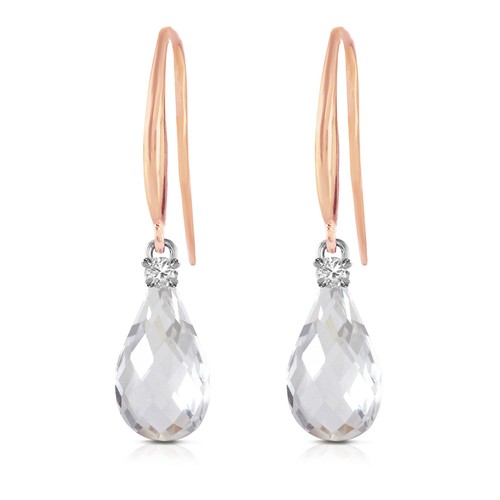 14K Solid Rose Gold Fish Hook Earrings withDiamonds & Rose Topaz - Picture 2 of 5