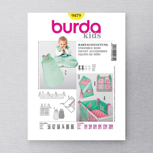 Burda 9479 Baby Room Accessories crib organizer sleeping bag Sewing Pattern