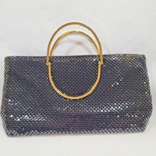 Elegant Black Metal Mesh Evening Bag with Gold Handles Ashley Moore Purse - Picture 12 of 20