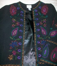 Embroidered Black Floral Paisley Linea Louis Dell' Olio Coat Jacket Extra Large