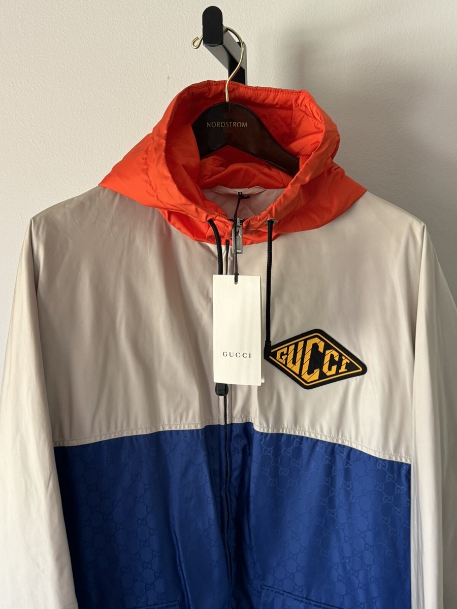 GUCCI ネイビー トリム付きジャケット 新品タグ付き Gucci Mens Blue Orange Beige Monogram Jacket Size IT50 US Large | eBay
