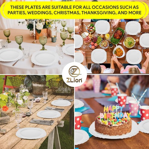 Zlion 60 Piece White Disposable Plate Set - Elegant Plastic Dinnerware for Pa... - Picture 7 of 8