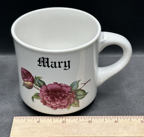 Taza con nombre personalizada MARY de Papel rosa oscuro rosas casa de campo boho usada en excelente estado - Imagen 11 de 12