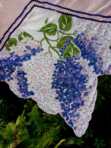 Medio Delantal Vintage LILA Pañuelo Dobladillo Semi Transparente Rosa - Imagen 2 de 4