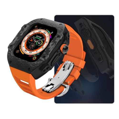 Carbon Fiber Case Fluororubber Band Mod For Apple Watch Ultra 49mm S8 S7 44/45mm - Zdjęcie 21 z 37