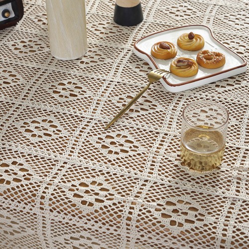 Vintage Tischdecke handgehäkelt Baumwolle Deckchen rund Spitze Tischauflage beige - Bild 17 von 68