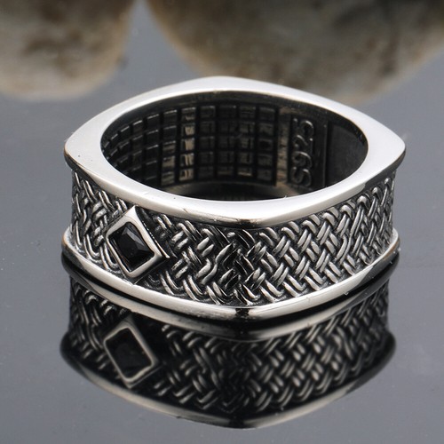 Vintage Woven Style Men's CZ Wedding Ring Stainless Steel Retro Band Size 7-13 - Picture 11 of 11
