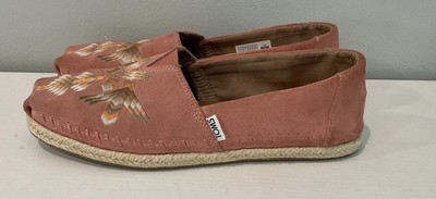 TOMS Womens Shoes Sz 9 Canvas Cotton Loafer Flats Espadrille Peach Embroidery