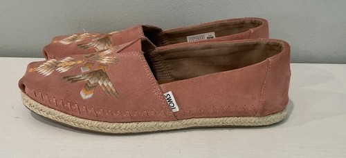 TOMS Womens Shoes Sz 9 Canvas Cotton Loafer Flats Espadrille Peach Aztec Design