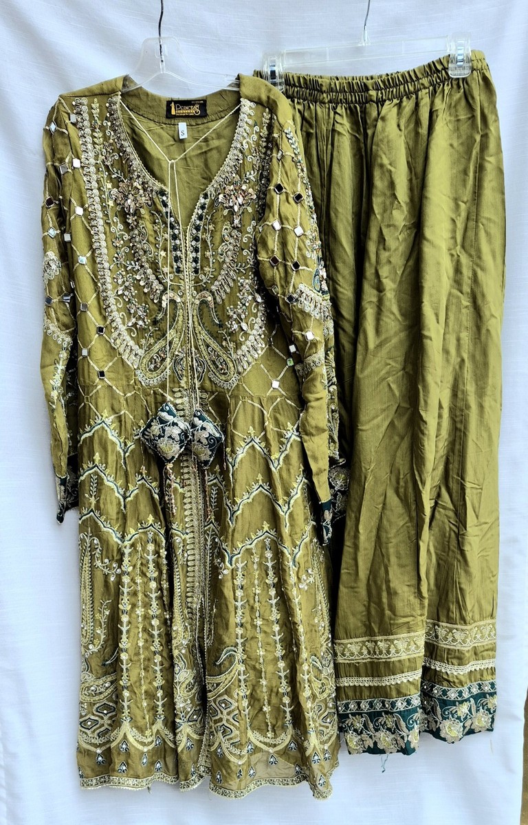 olive green pakistani dress Olive Green Rang Rasiya Pakistani Lawn Suit – Embroidered Dress Perfect for  Mehndi & Eid – YourLibaas main image 1