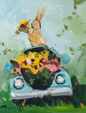 Old Beatle Car Flowers Art PRINT Painting By Jose Trujillo Modern Decor