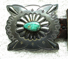 Navajo Sterling Silver  Turquoise Concho Belt