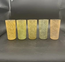 Vintage Spaghetti String Glasses Set Of Five Mid Century Mod Textured