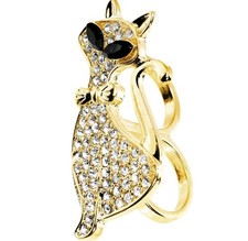 Gold Tone Crystalline Fashion Feline Double F...