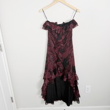 Asos Womens Maroon Ruffled Tiered Midi Dress Dark Fairy Whimsigoth 00 Petite