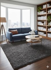 Image of Grey Charcoal Sparkle Shaggy Rug 150x220cm,Premium Belgravia, Soft Pile RRP£380