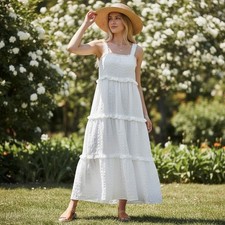 ASOS DESIGN White Textured Tiered Maxi Dress Lace Trim Ruffle Summer US 0