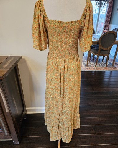 Heyson Floral Puff Sleeve Long Maxi Dress Size Large Smocked Cottagecore New Tag - Picture 8 of 10