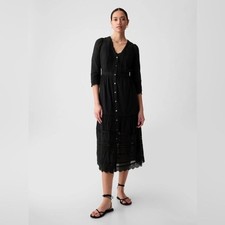 NWT! Gap Women’s Black Textured Crinkle Lace Midi Dress - Size MEDIUM 