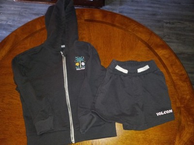 Volcom Black 2-Piece Hoodie & Shorts Set Size 5 Graphic Print Zip Fleece