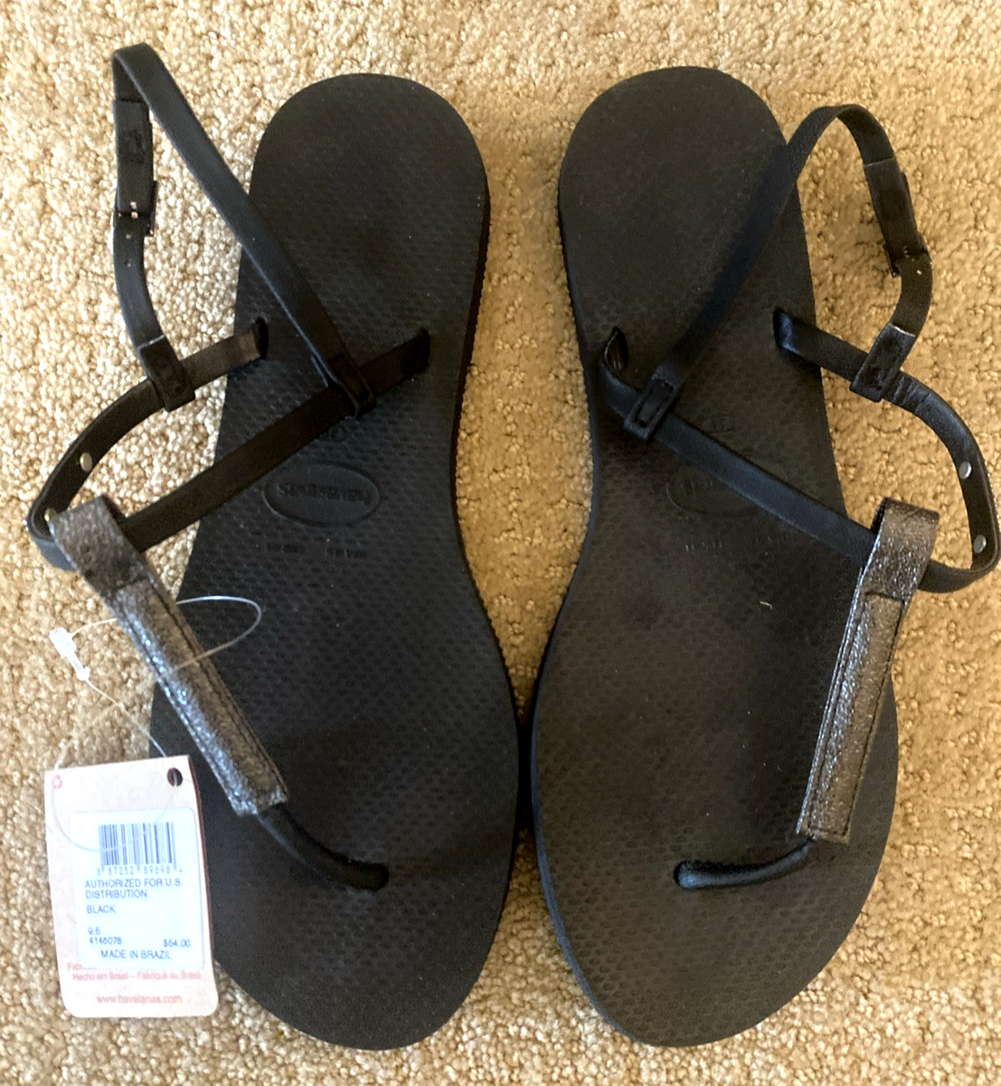 HAVAIANAS You Riviera Rio Sz 9.5 Black Metallic Thong Sandals NWT