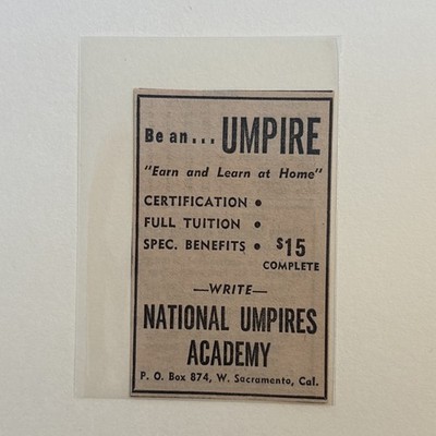 National Umpires Academy Sacramento California 1963 Sporting News Baseball Ad