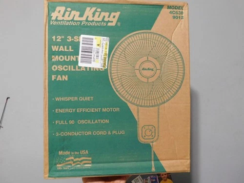 AIR KING WHISPER QUIET 12" 3-SPEED OSCILLATING WALL MOUNT FAN 9012 / 4C630