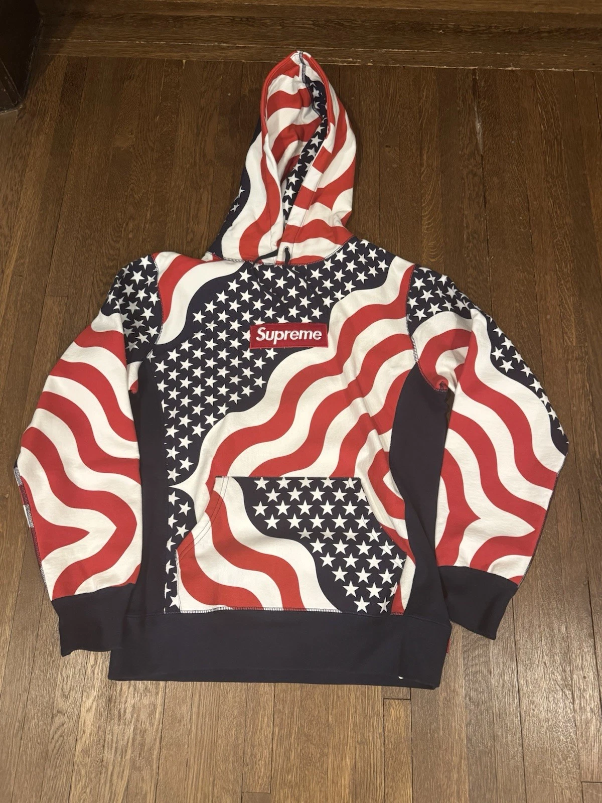 Pull à capuche logo Supreme Box 100% vrai drapeau américain grand stock mort NEUF