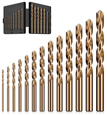 MACXCOIP Cobalt Drill Bit Set, 13Pcs M35 High Speed Steel Jobber Length... 