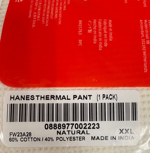 FW23 SUPREME HANES BONES THERMAL PANT NATURAL OFF WHITE SZ XXL - Picture 2 of 2