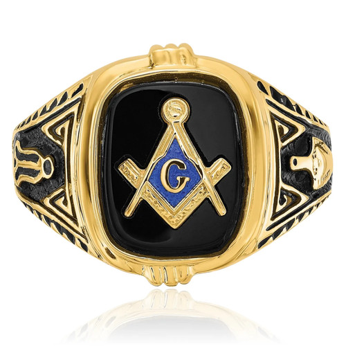 14K Solid Yellow Gold Mens Onyx Masonic Ring - Picture 8 of 110