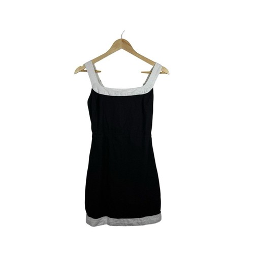 Mini Vestido Para Mujer Abercrombie Mezcla de Lino Correa Ancha Negro/Blanco S - Imagen 5 de 14