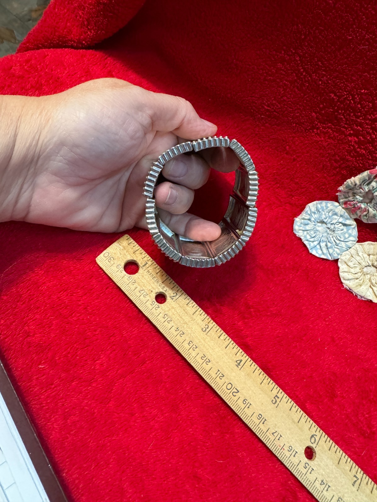 Silvertone Stretch Statement Piece Bracelet Textu… - image 5