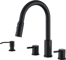 Tohlar 4 Hole Kitchen Faucet, Brushed Gold Faucet with Matte Black 