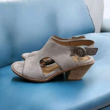 Sofft Beige Leather Suede Bootie Sandals Womans Heels Size 8