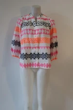 NWT Womens Vilagallo White Black Drew Bordado Neon Embroidered Tunic Top 36 US/4