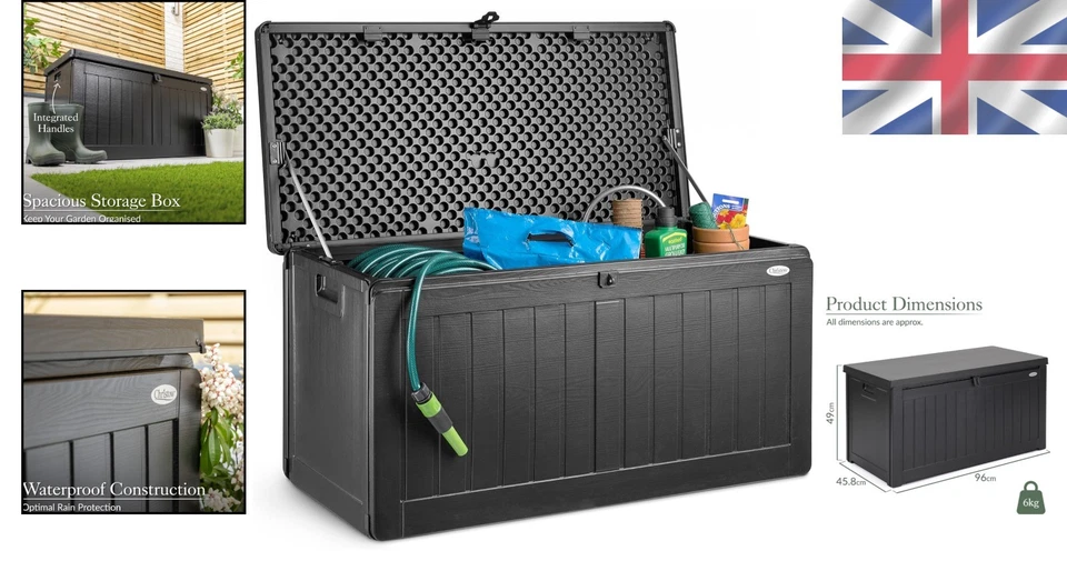 Rustic Black & Grey Garden Storage Box - 190 Litres with Lockable Reinforced Lid - Image 2 of 4