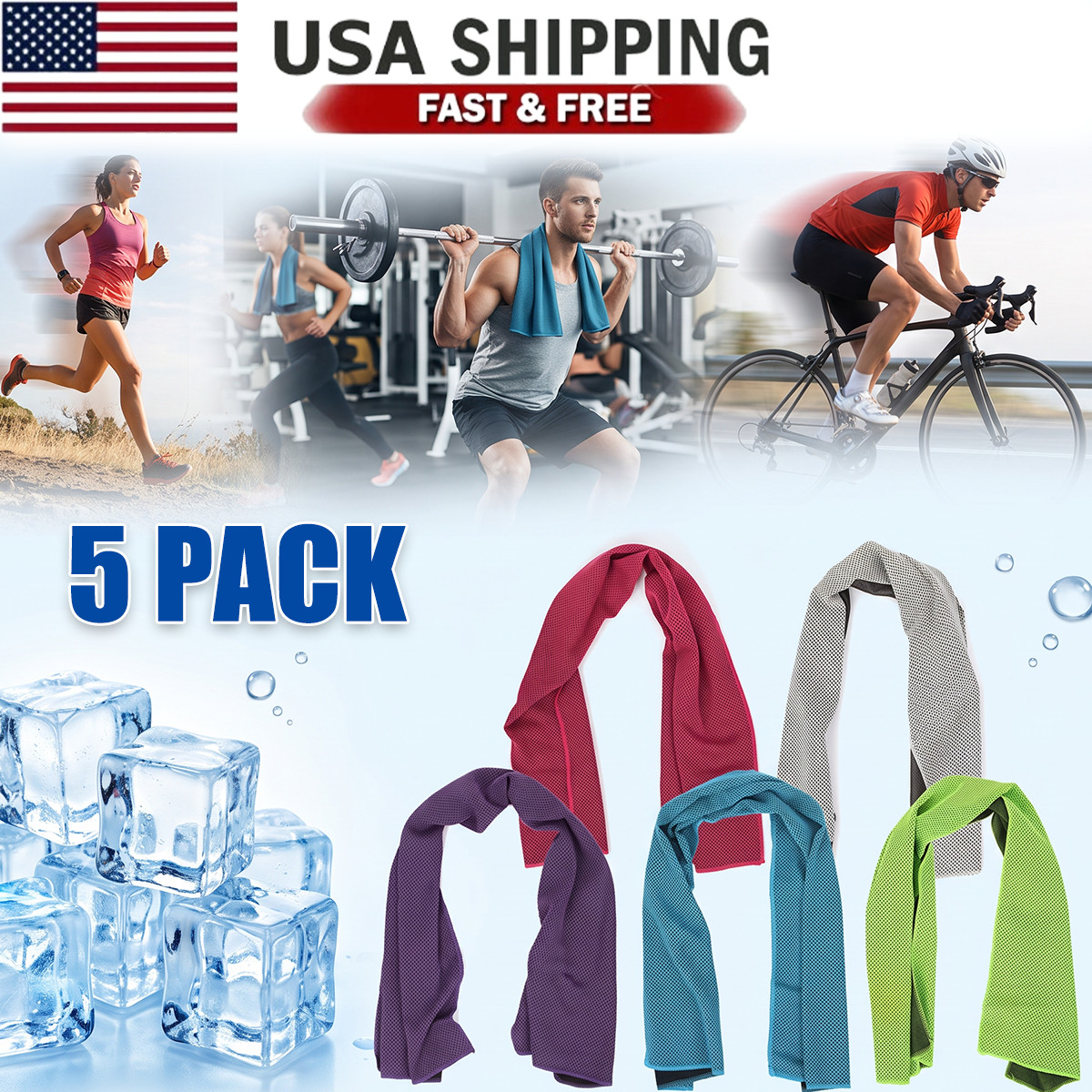 5 paquetes de toallas de enfriamiento toalla de hielo envoltura para el cuello para deportes correr gimnasio trotar frío