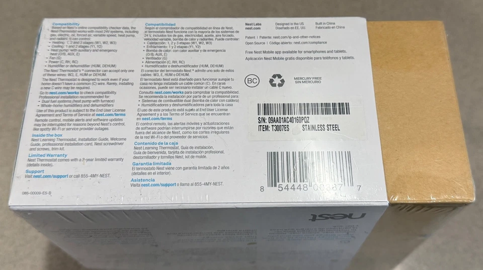 SEALED Nest 3rd Generation Learning Thermostat T3007ES Stainless Steel - Image 3 of 4