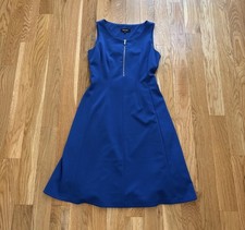 NINE WEST Size 4 A-Line Dress Blue Sleeveless Stretch Knit Midi