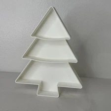 White Christmas Tree Shaped Sectioned Serving Tray Dish 8" Holiday Decor Shelf