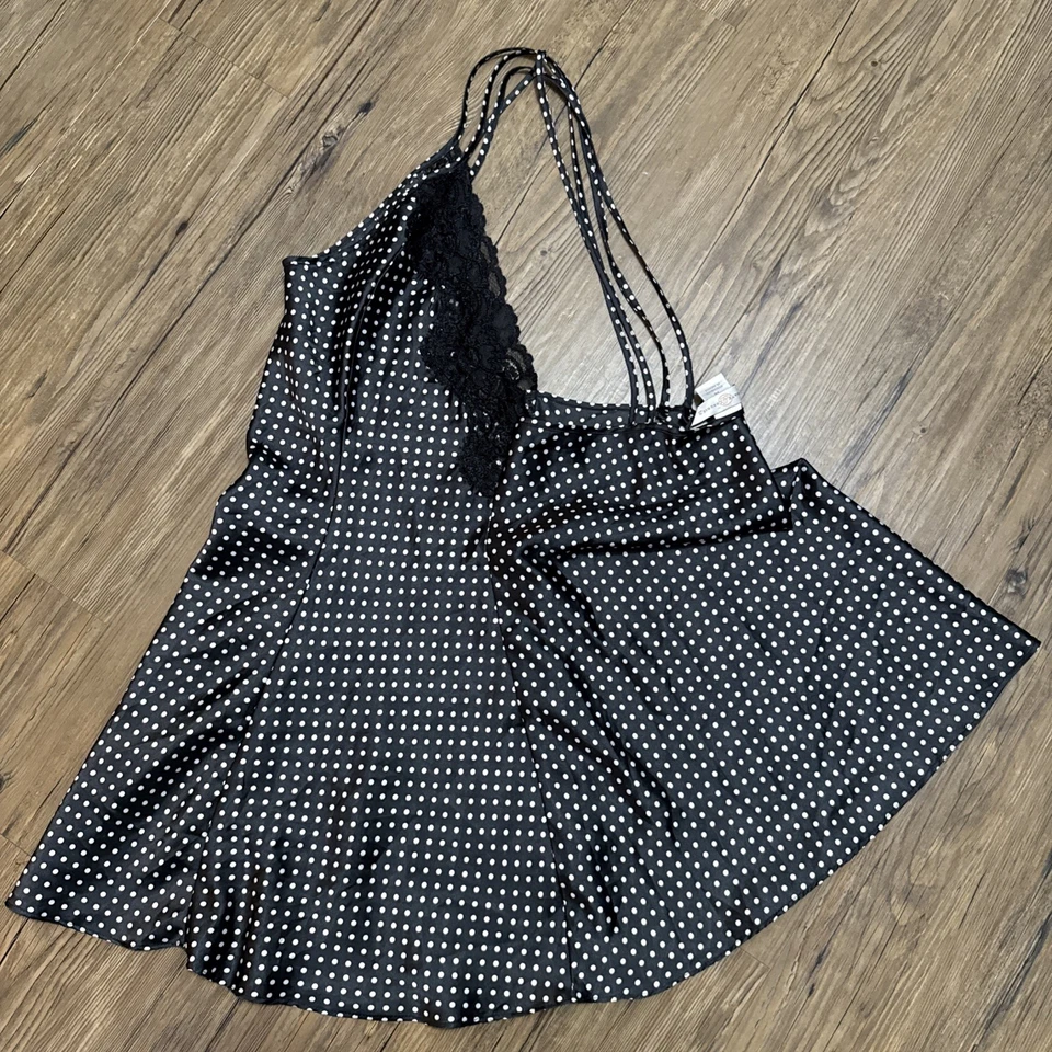 De Colección Y2K Lencería Babydoll Vestido Sin Mangas Satinado Encaje Recortes Laterales Rockabilly Pinup M Foto 2 de 4