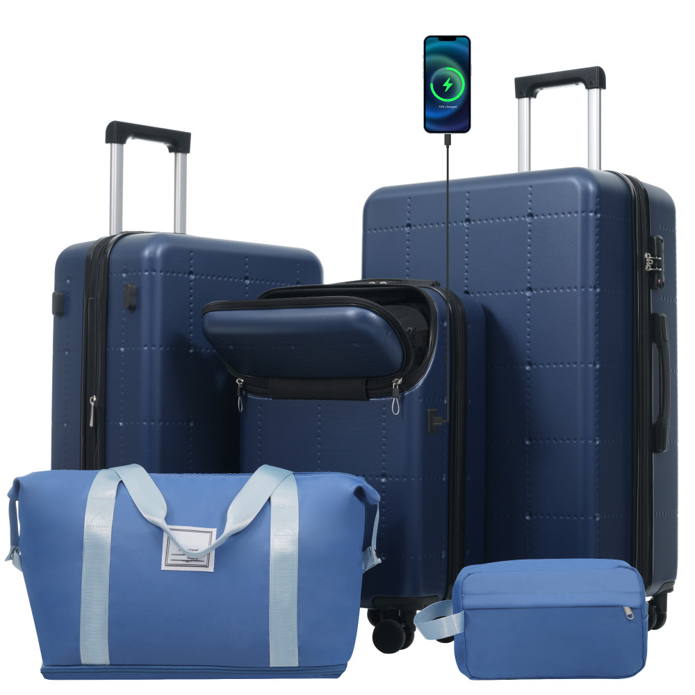 Set 5 Piece With Bags,20in Half-opening Carry On Luggage Usb