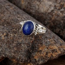925 Sterling Silver Lapis Lazuli Oval Shaped Handmade Women's Ring
