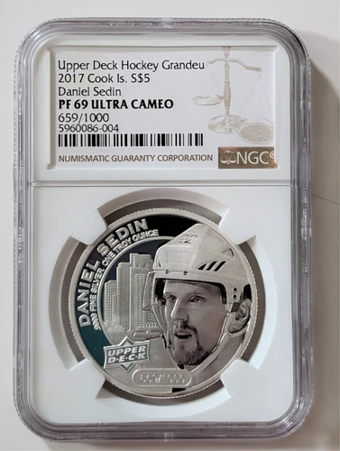 UPPER DECK HOCKEY 2017 S$5 GRANDEU PF69 NGC ULTRA CAMEO PF69 DANIEL SEDIN