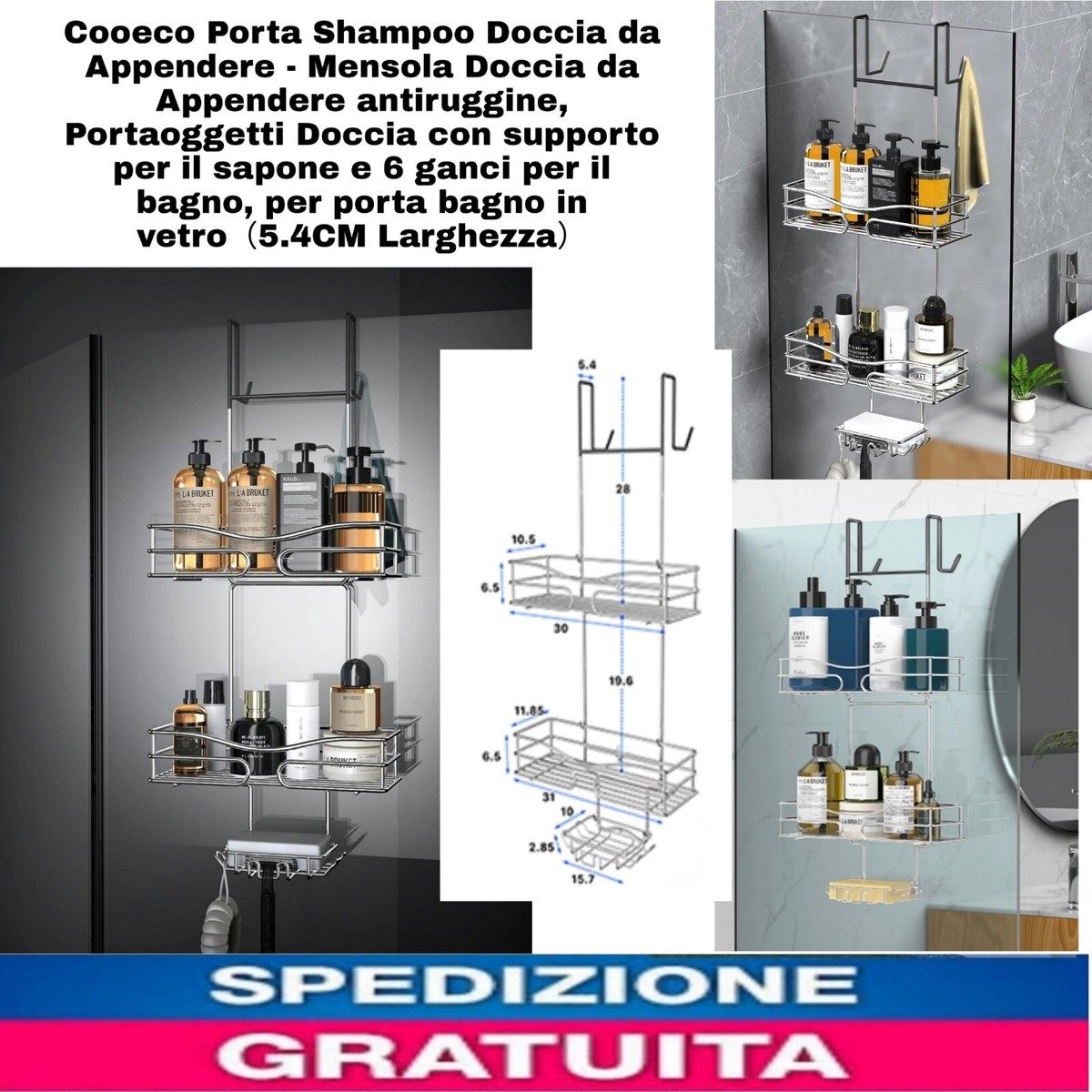 Mensola Doccia Appendibile In Alluminio - Porta Shampoo Senza Forare - Impermeabile E Anti-Ruggine - Foto 6