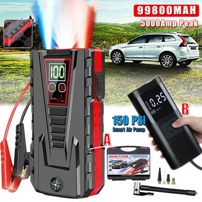 Car Jump Starter Battery Power Bank Charger / Air Compressor Tire Inflator Pump
