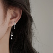 925 Sterling Silver Stars Asymmetrical Earrings Womens Girls Gifts Fashion