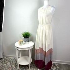 XTaren maxi dress womens size small sleeveless ivory purple chevron long
